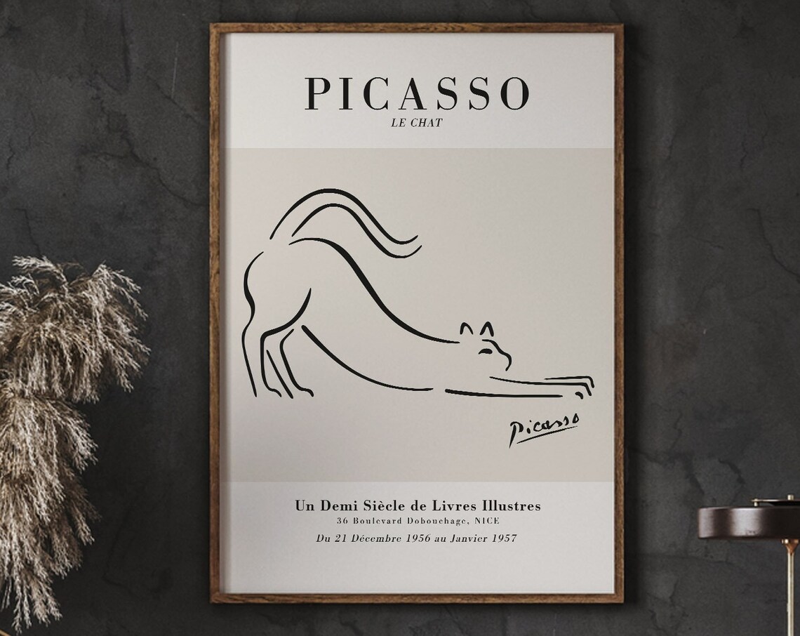 Picasso Cat Line Art Exhibition Poster Print