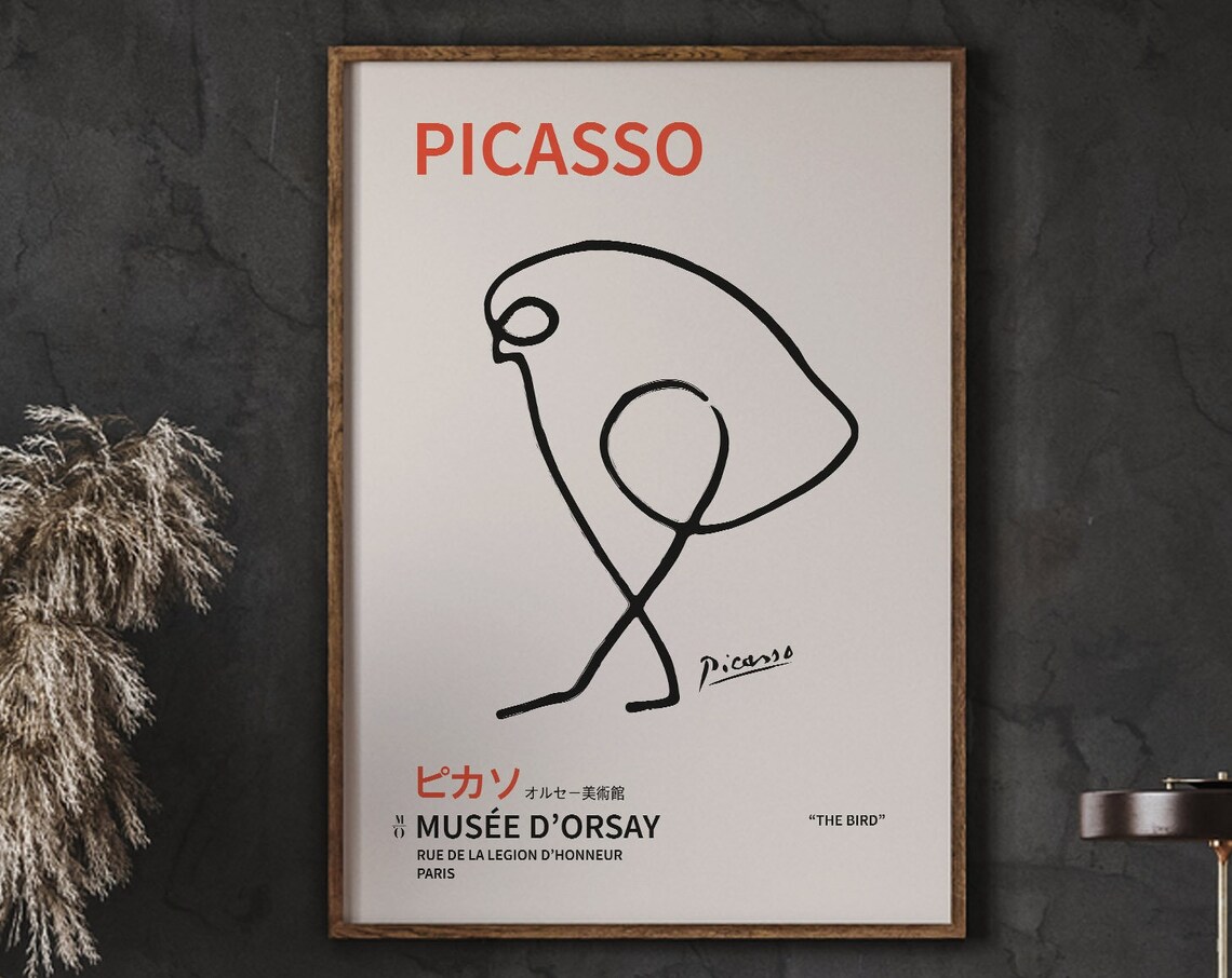 Picasso The Bird Musee Dorsay Poster Vintage Minimalist Line Drawing Art