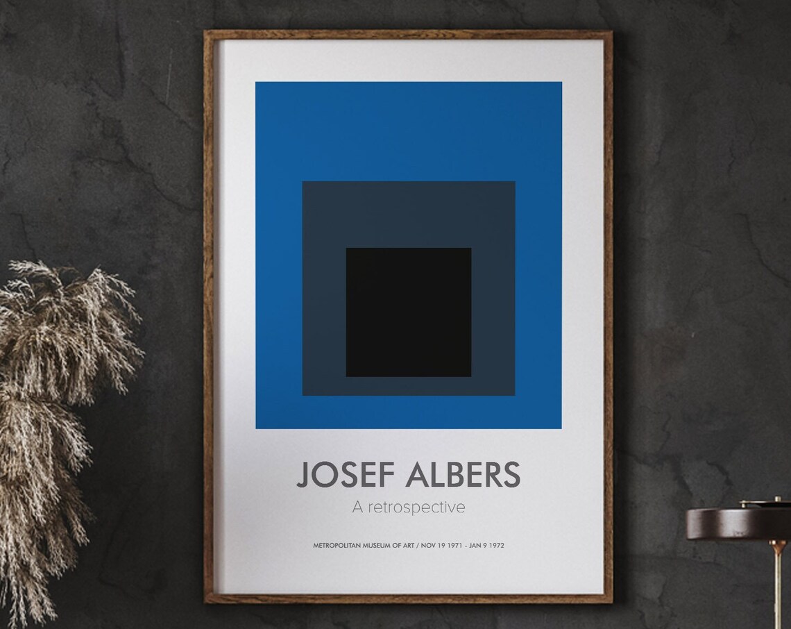 Josef Albers Homage To The Square Blue Geometric Minimal Retrospective Poster