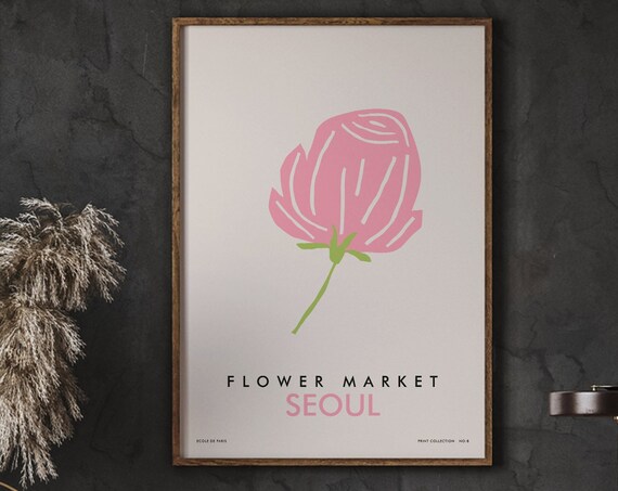 Seoul Flower Market Minimalist Pink Rose Bud Abstract Poster