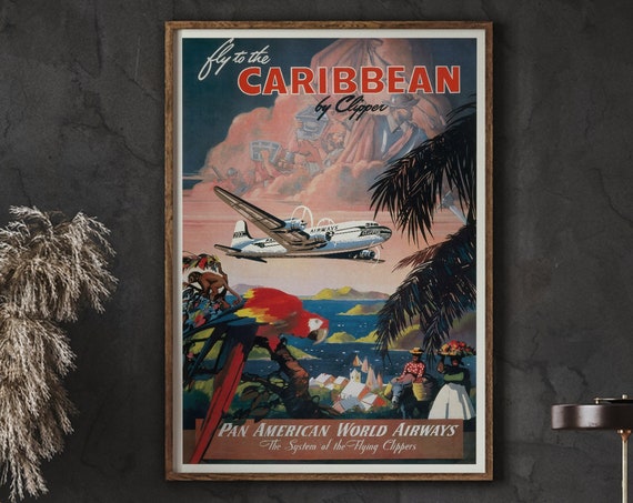 Caribbean Vintage Travel Poster Print Wall Art
