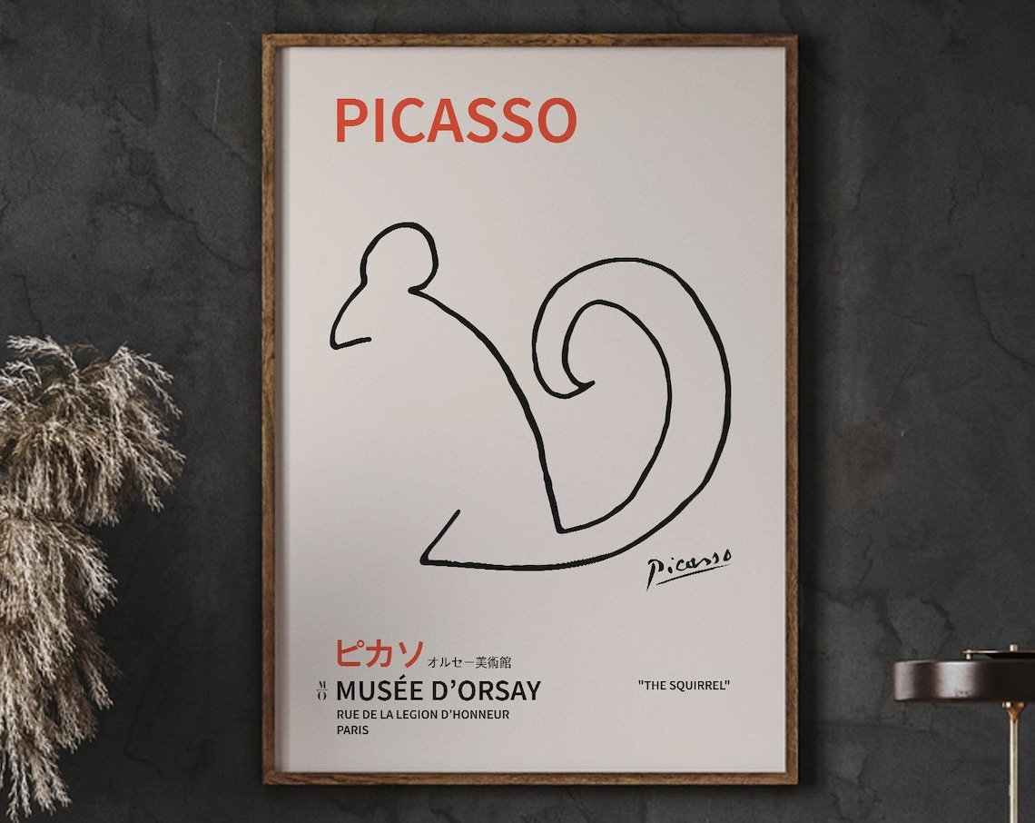 Picasso Squirrel Modern Art Print, Abstract Line Drawing