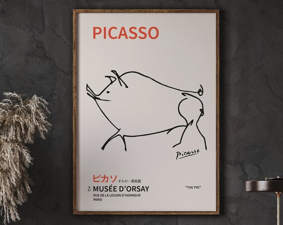 Pablo Picasso The Pig One Line Drawing Japanese Museum Exhibition Poster