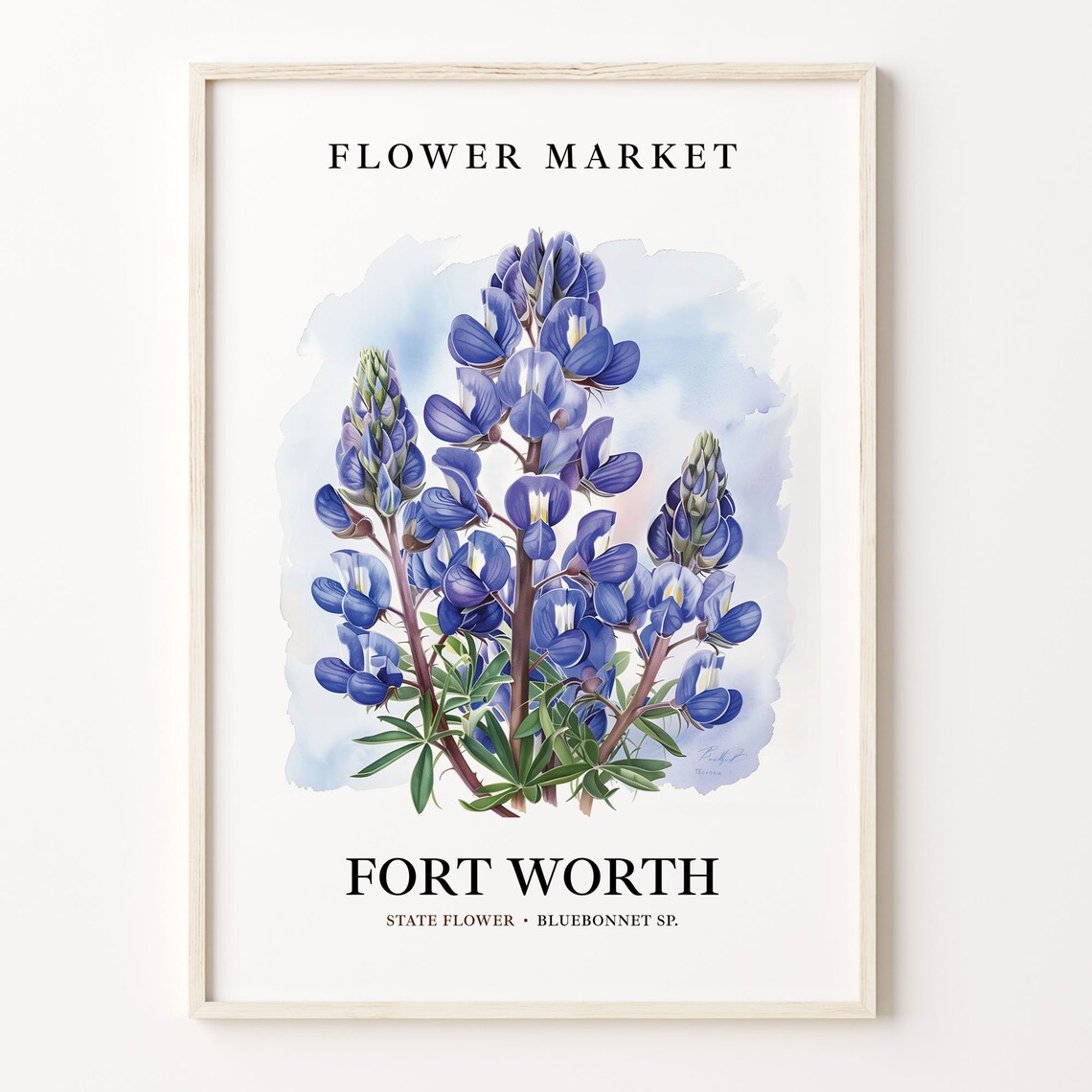 Fort Worth Texas Flower Market Art Print, Bluebonnet