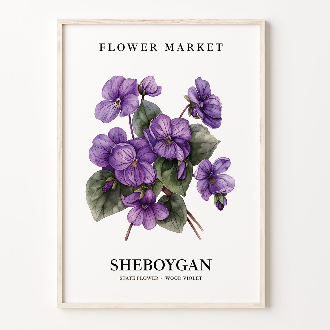 Sheboygan Wisconsin Wood Violet Botanical Market Style Poster