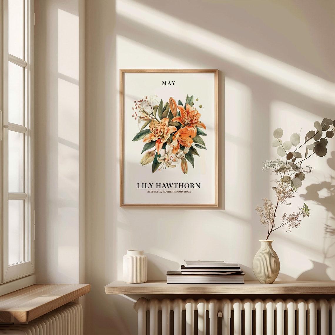 May Birth Month Lily Hawthorn Vintage Botanical Flower Poster - Image 3