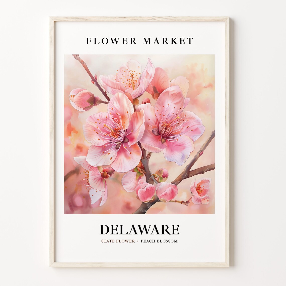 Delaware State Flower Peach Blossom, Botanical Art Print