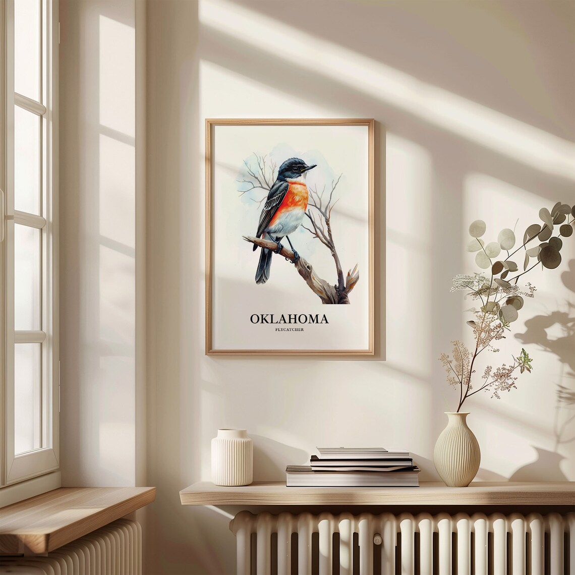Oklahoma Flycatcher Songbird Watercolor Branch Bird Art Poster - Image 3