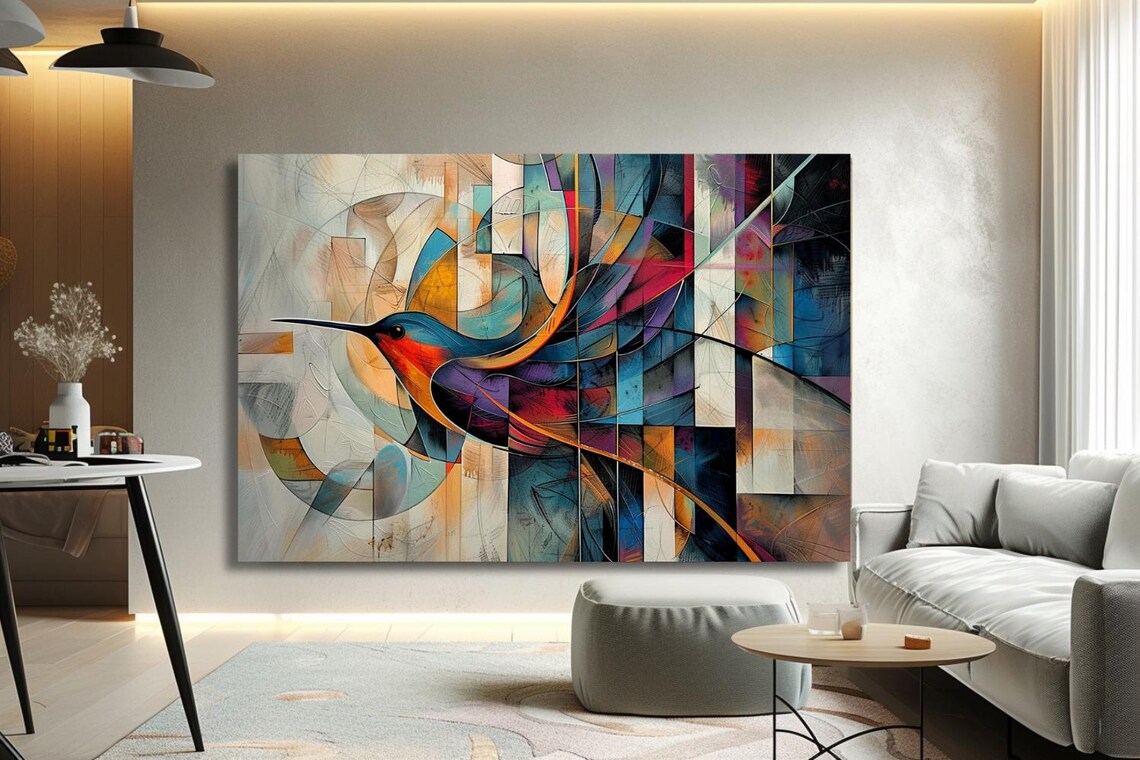 Colorful Hummingbird Geometric Abstract Modern Bird Decor Poster - Image 3