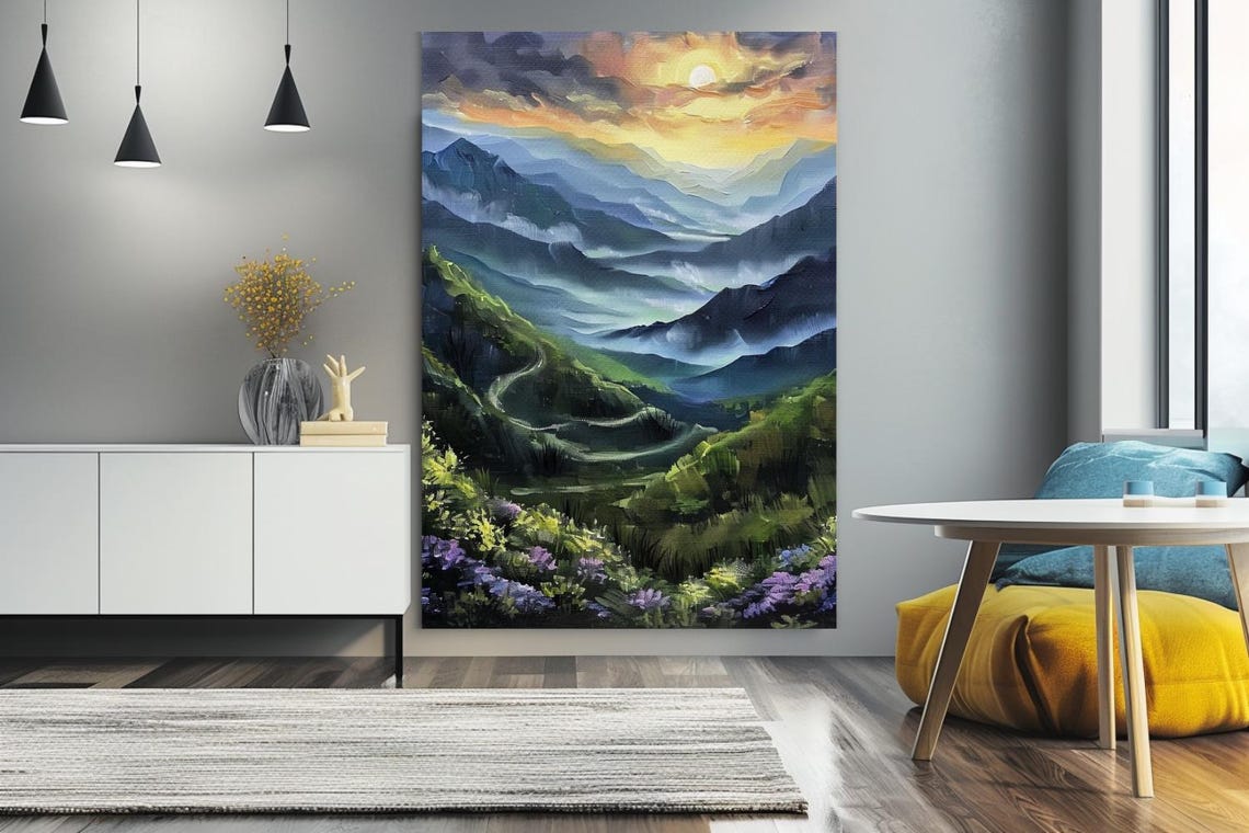 Painting Between The Mountains Abstract Stretched Painting Wall Art Print Contemporary Artwork For Home Decor