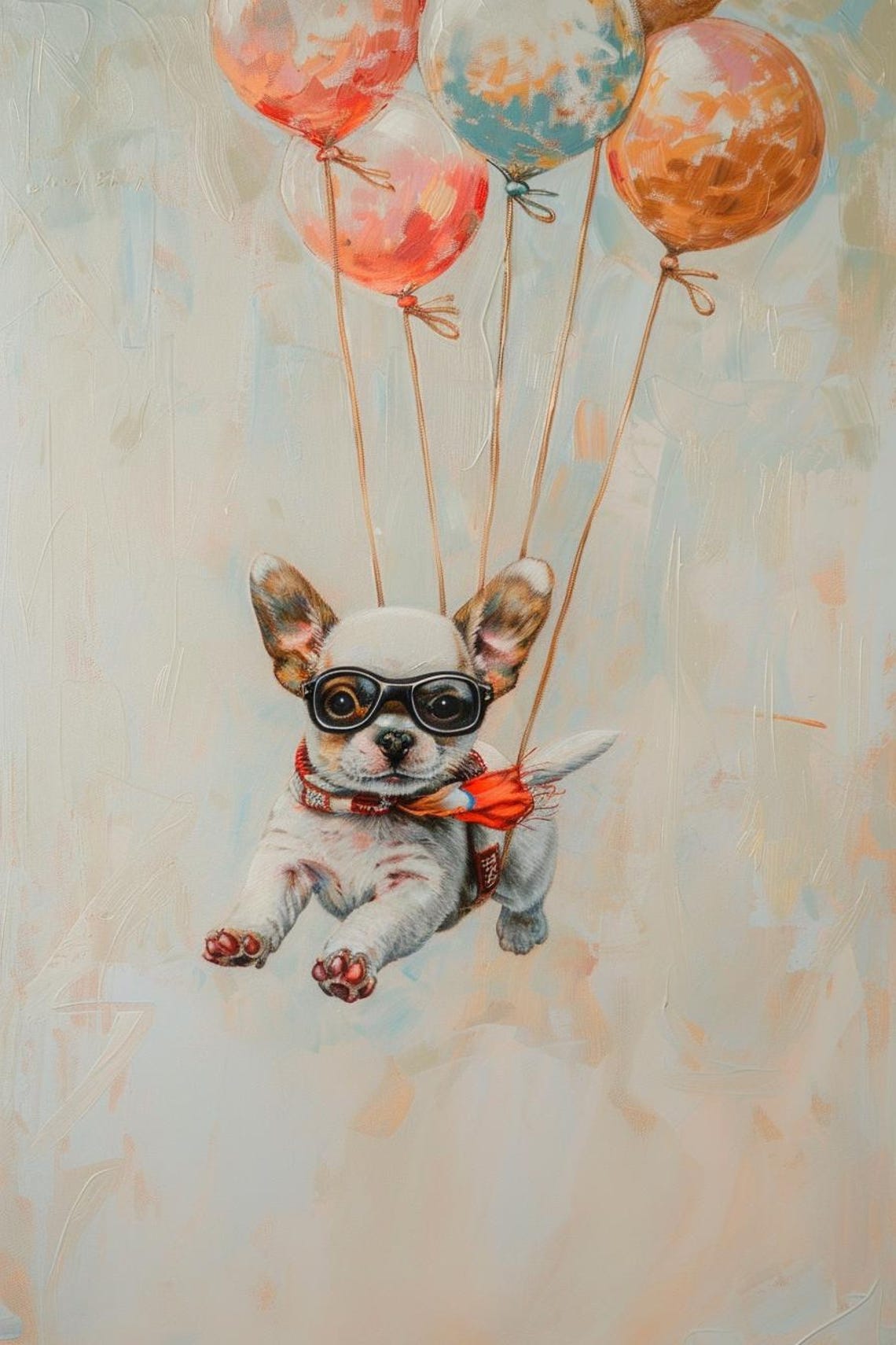 French Bulldog Puppy with Goggles Floating on Balloons Cute Poster - Image 2