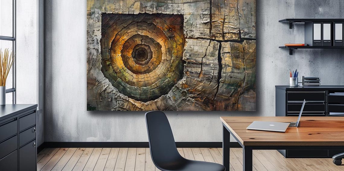 Ancient Tree Trunk Cross Section Concentric Rings Abstract Poster