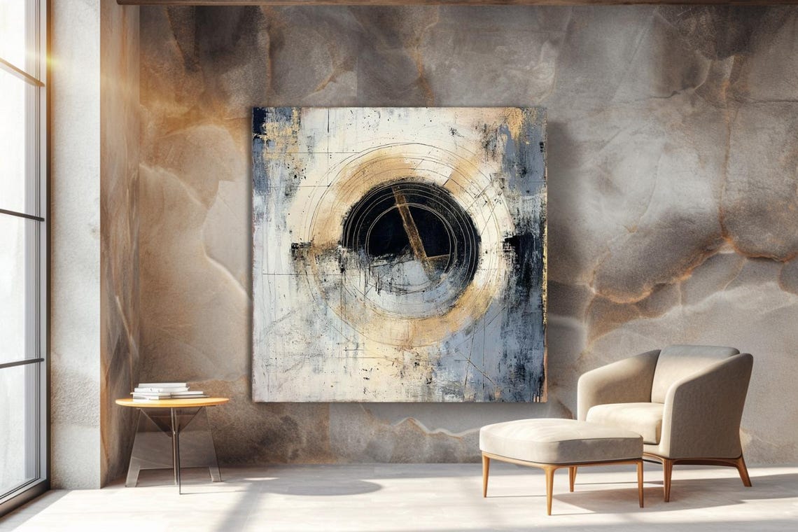 Dark Circle with Diagonal Bar Abstract Minimalist Painting Poster - Image 2