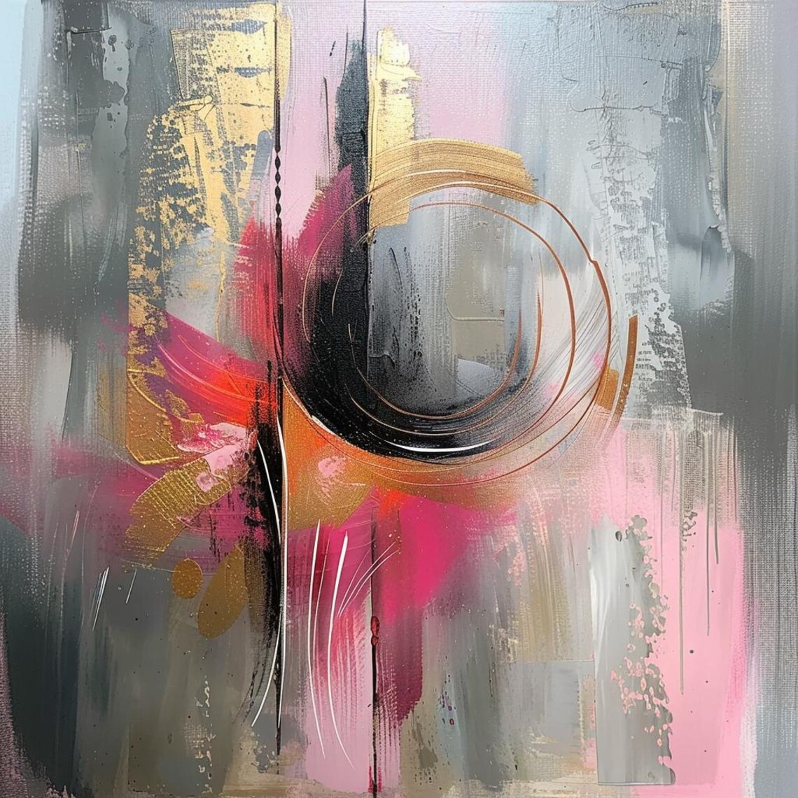 Abstract Whirlpool Swirl In Pink Gray And Gold Modern Canvas Poster - Image 2
