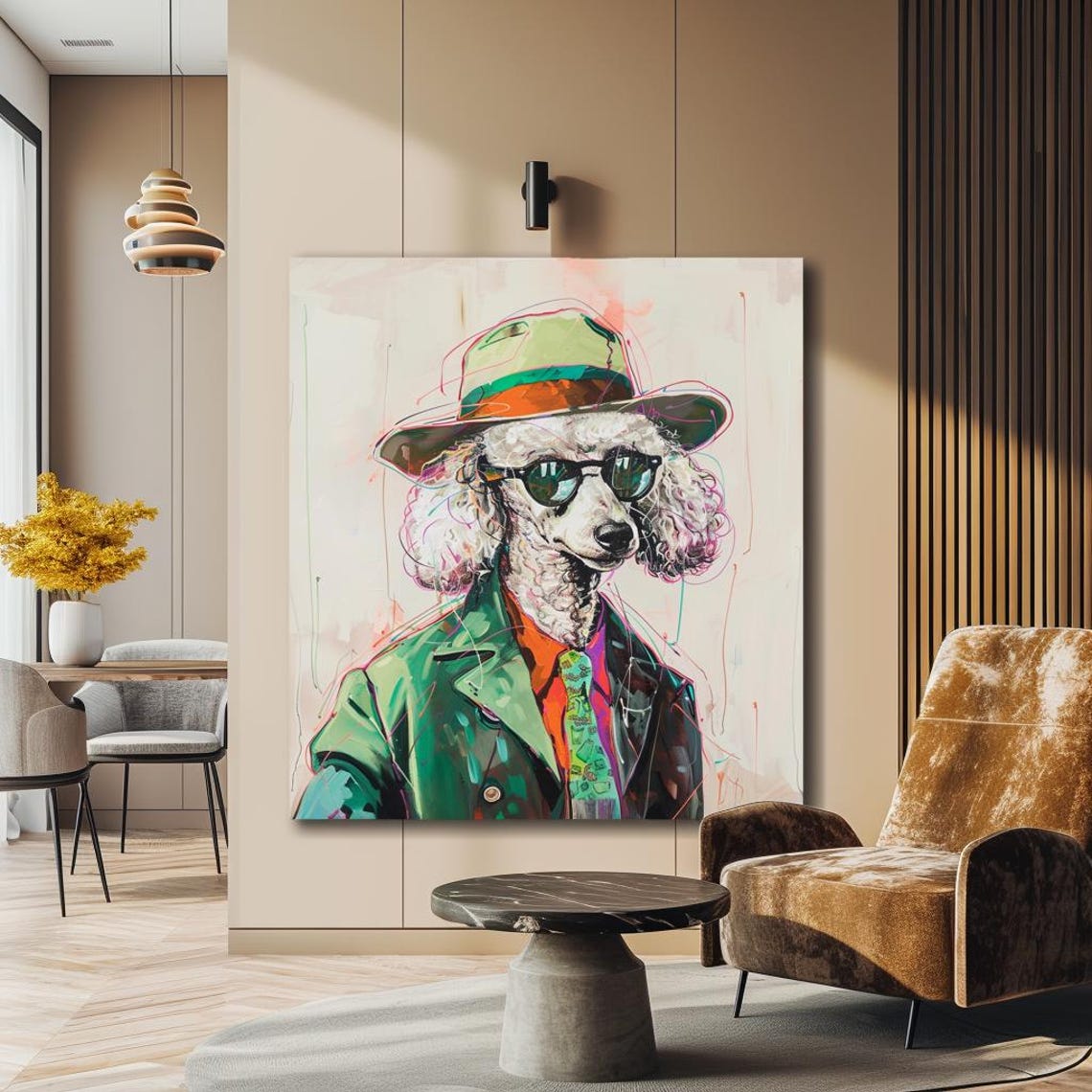 Dapper Poodle in Green Suit Hat and Sunglasses Funny Dog Poster