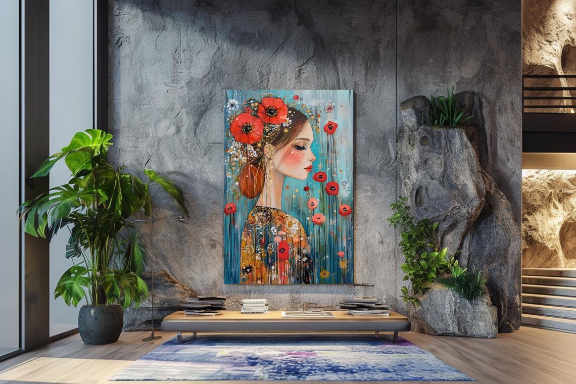 Among Poppies Woman Profile With Red Poppies Floral Art Poster - Image 3