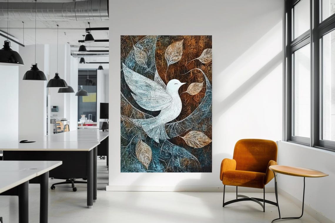 White Dove Among Autumn Leaves Symbol Of Hope Decorative Poster - Image 3