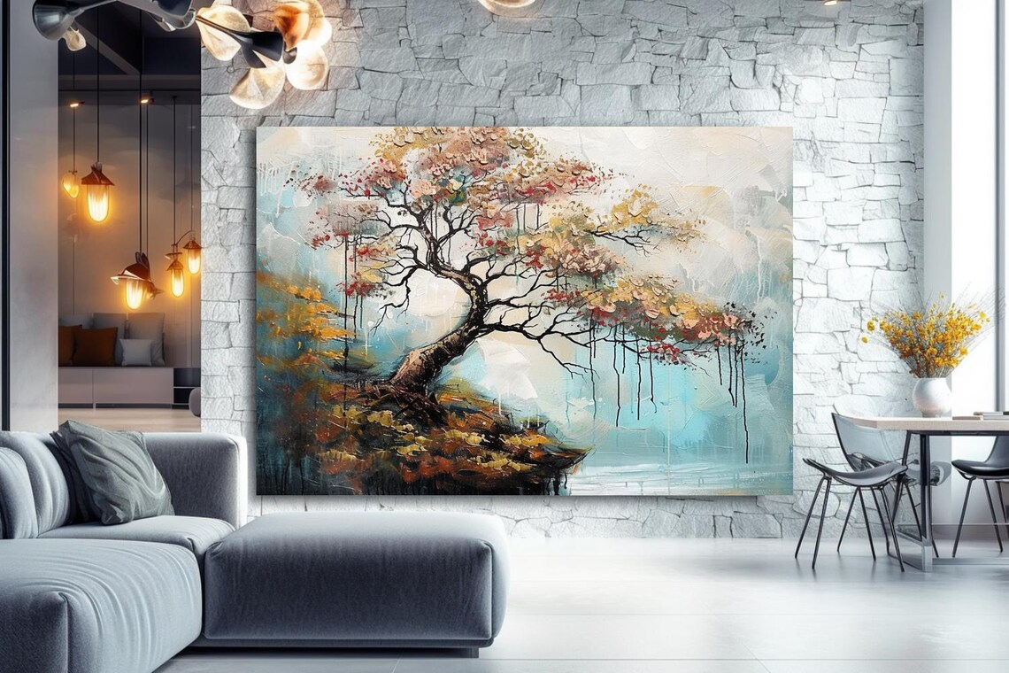 Painting Tree Of Life Abstract Stretched Painting Wall Art Print Contemporary Artwork For Home Decor - Image 2