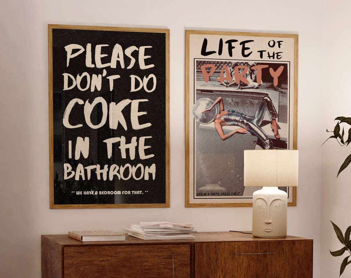 Life Of The Party Disco Era Quote Poster Duo Retro Bar Decor