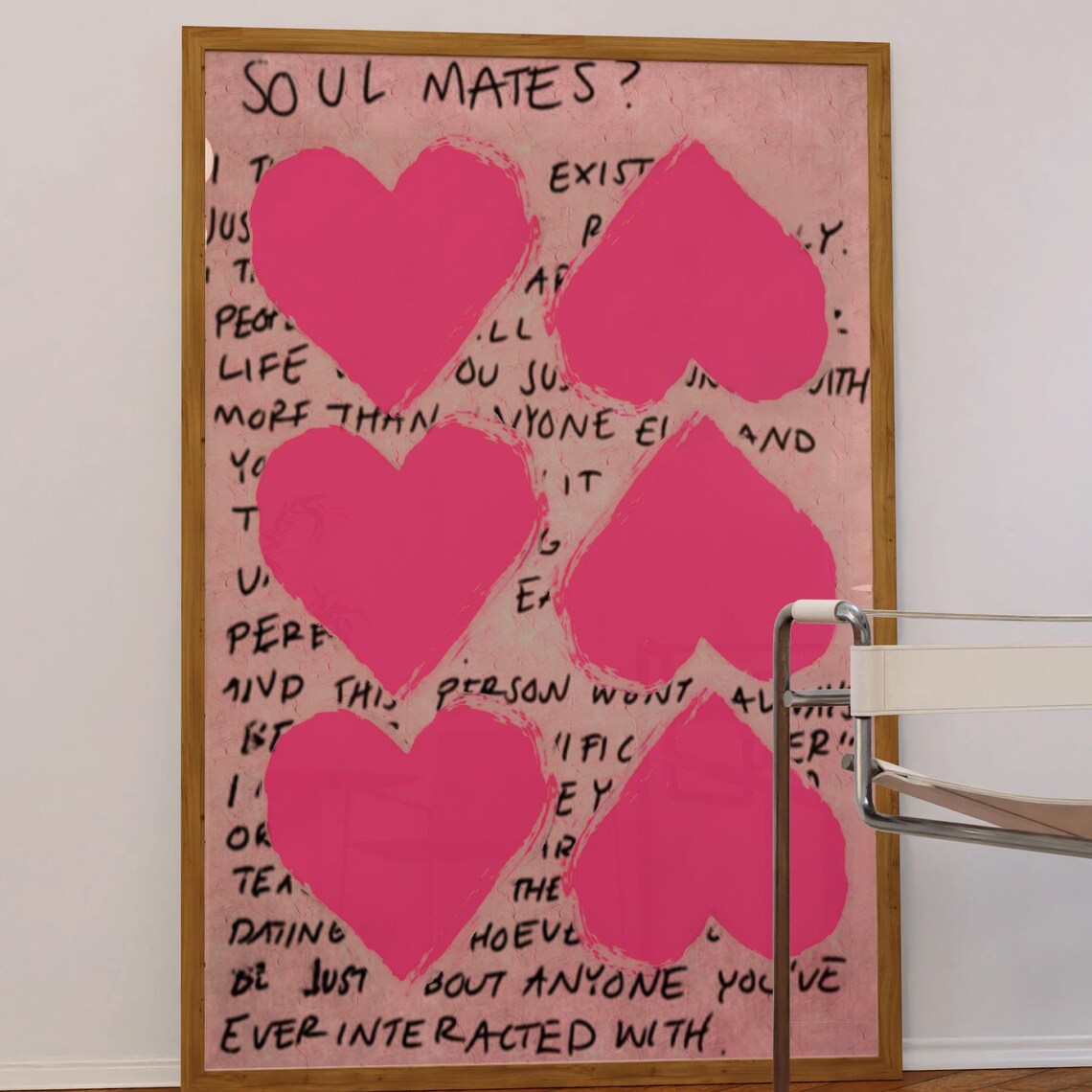 Retro Love Letter Art Print, Pink Hearts