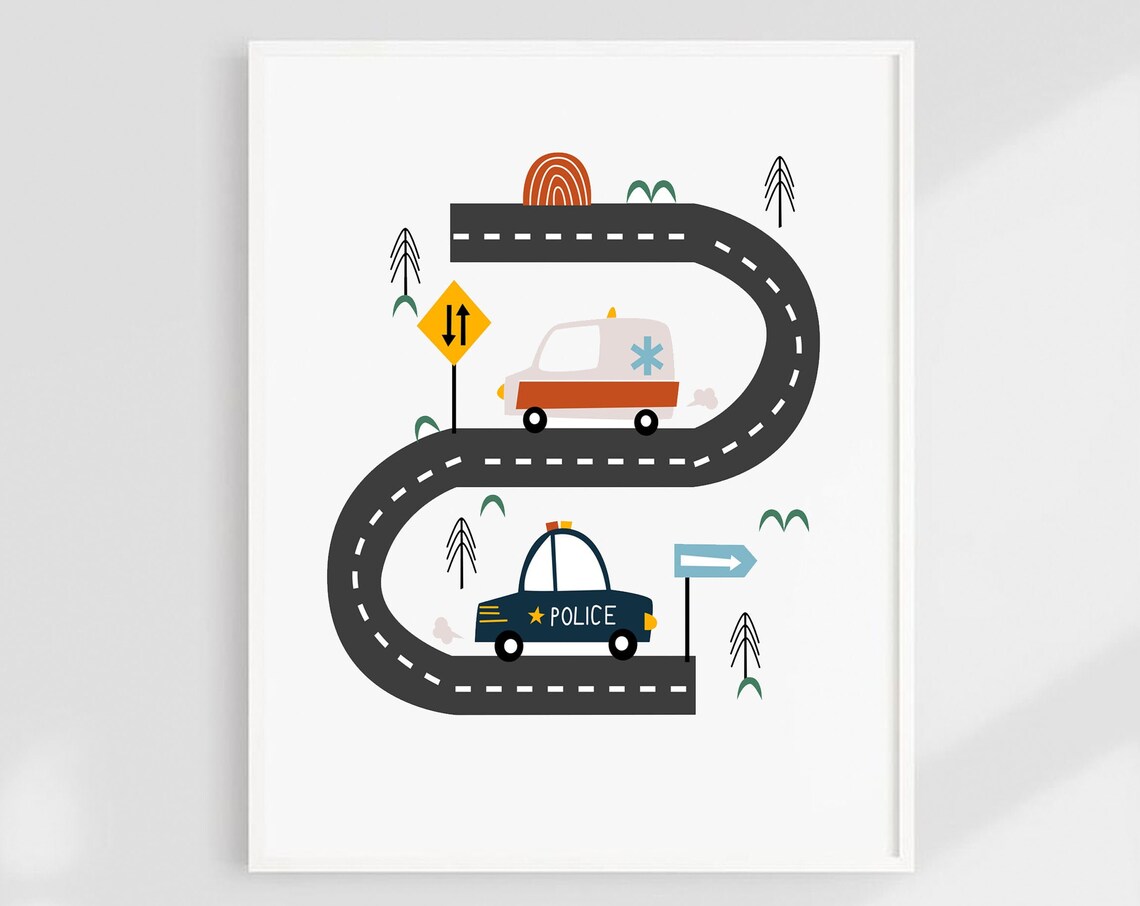 Cars Colorful Playroom Boys Nursery Poster Print