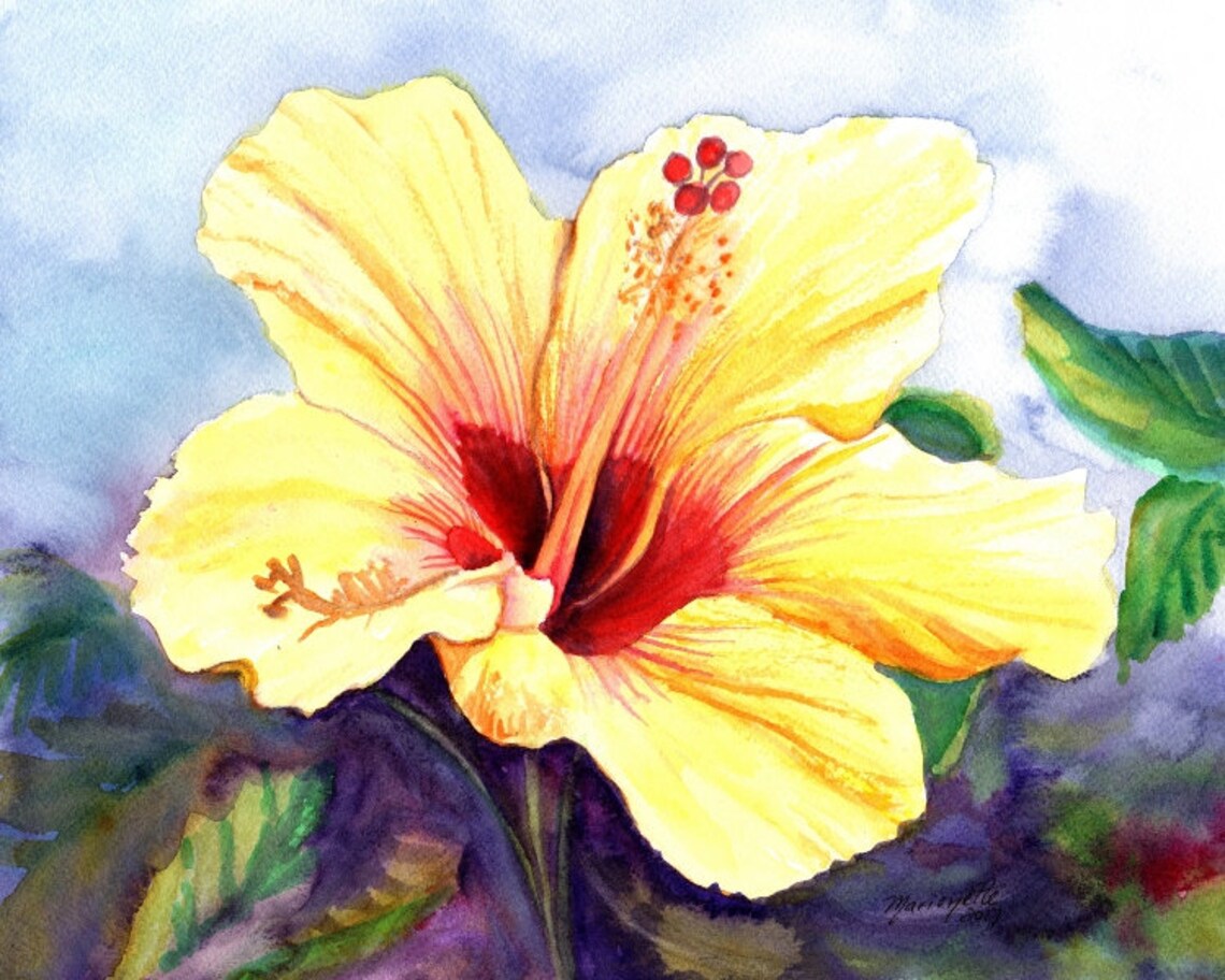 Yellow Hibiscus Hawaii Tropical Flower Art Print