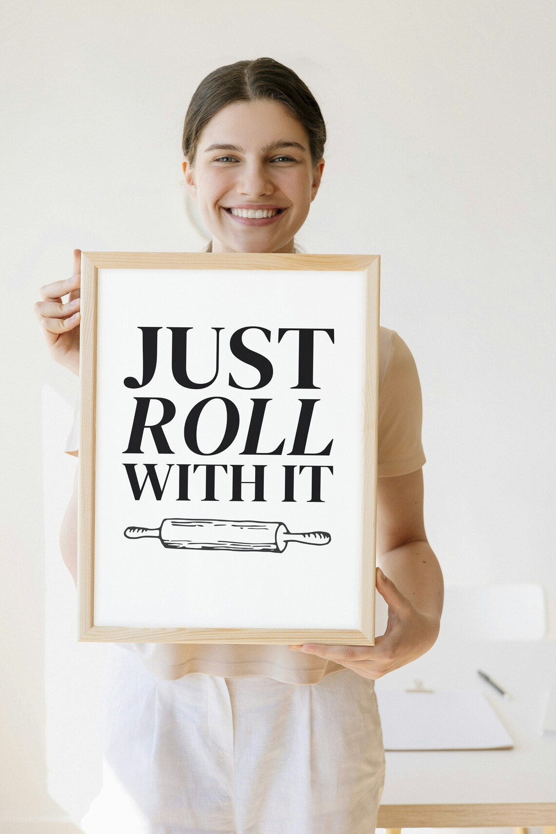 Just Roll With It Rolling Pin Funny Baking Kitchen Quote Wall Poster - Image 2