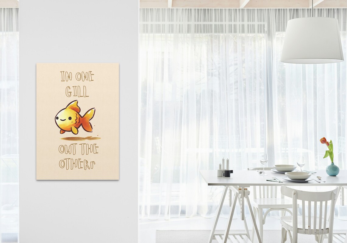 In One Gill Out the Other Cute Goldfish Pun Funny Animal Poster - Image 3