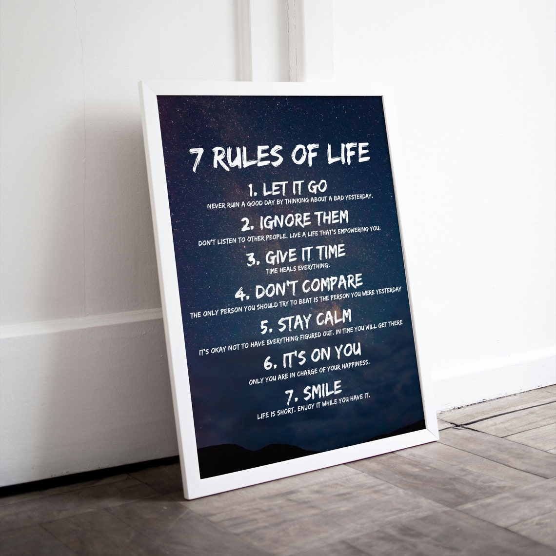 7 Rules of Life Starry Night Sky Background Affirmation Poster