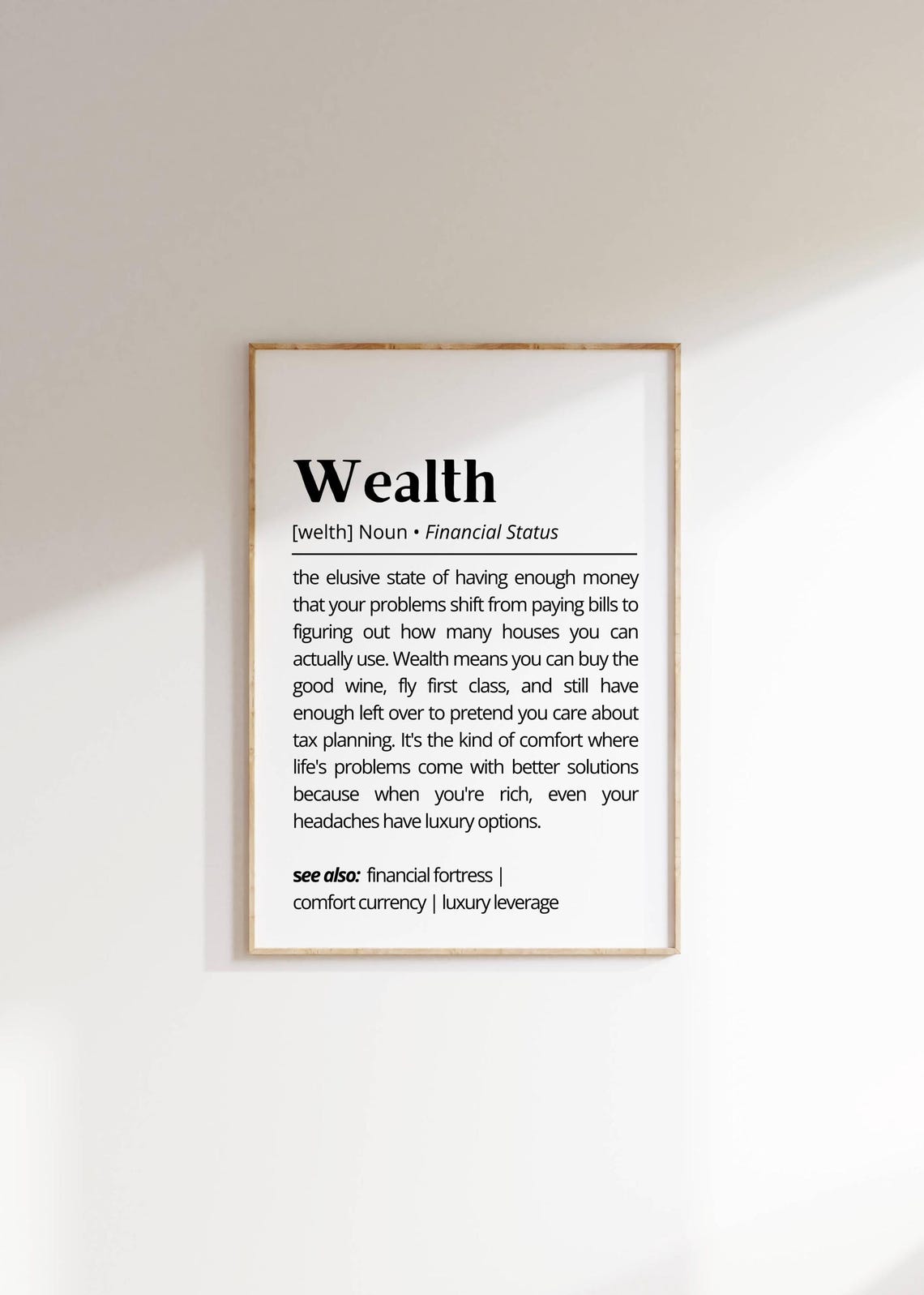 Wealth Definition Poster Funny Financial Status Humor Minimalist Decor - Image 2