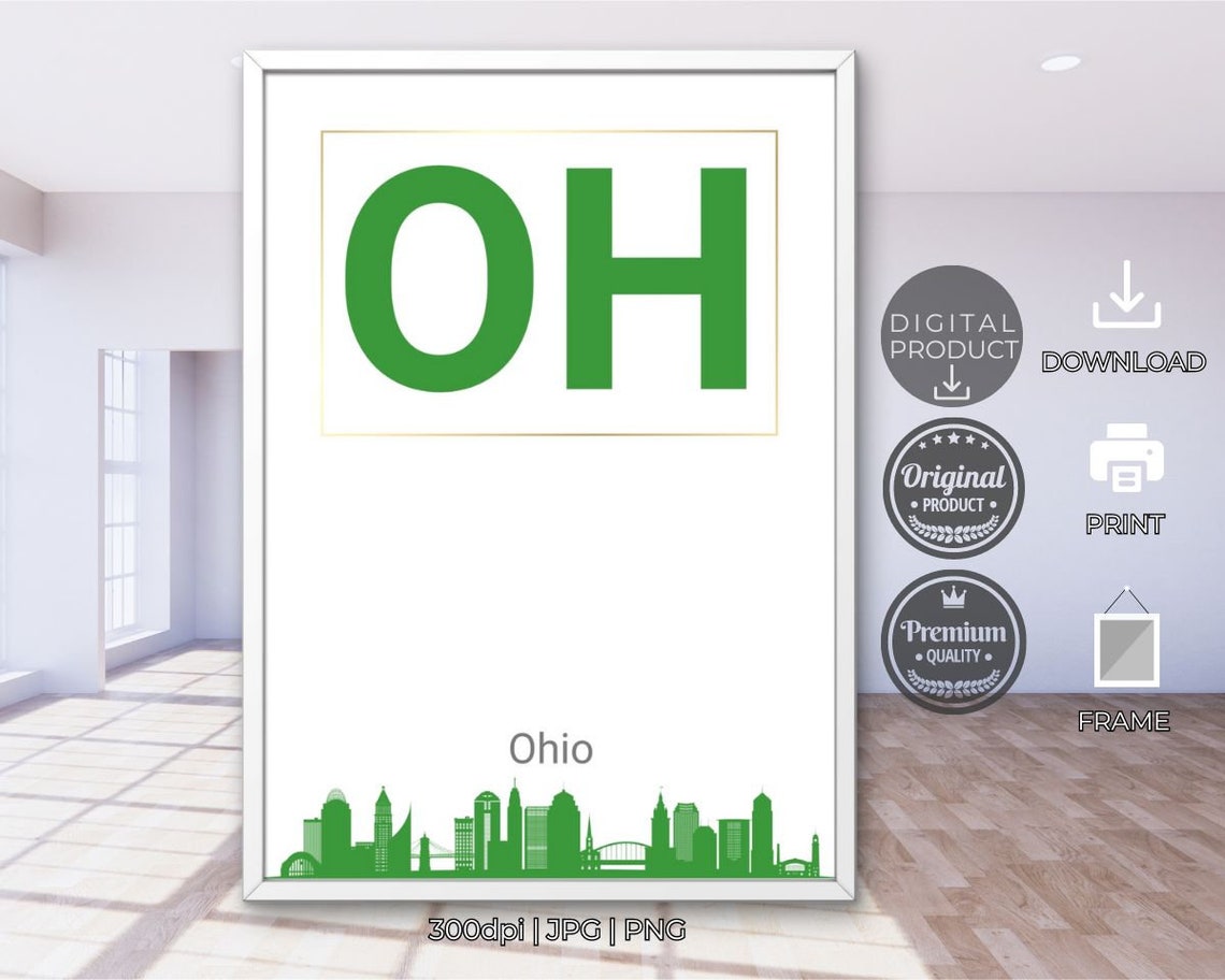 Ohio OH Green Typography Skyline Silhouette State Pride Poster