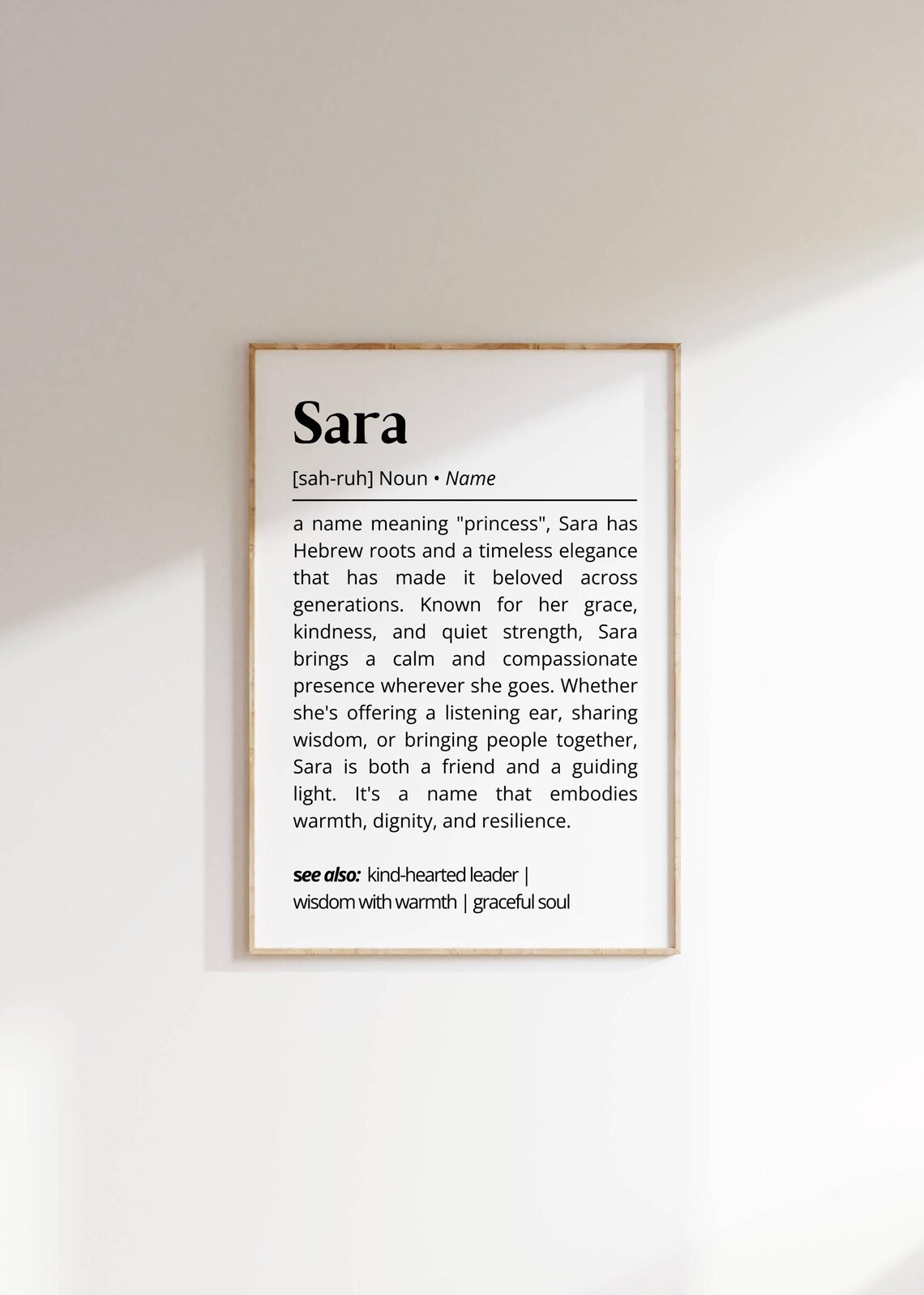 Sara Name Definition Minimalist Name Art Print