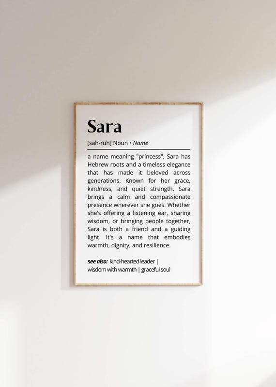 Sara Name Definition Minimalist Name Art Print
