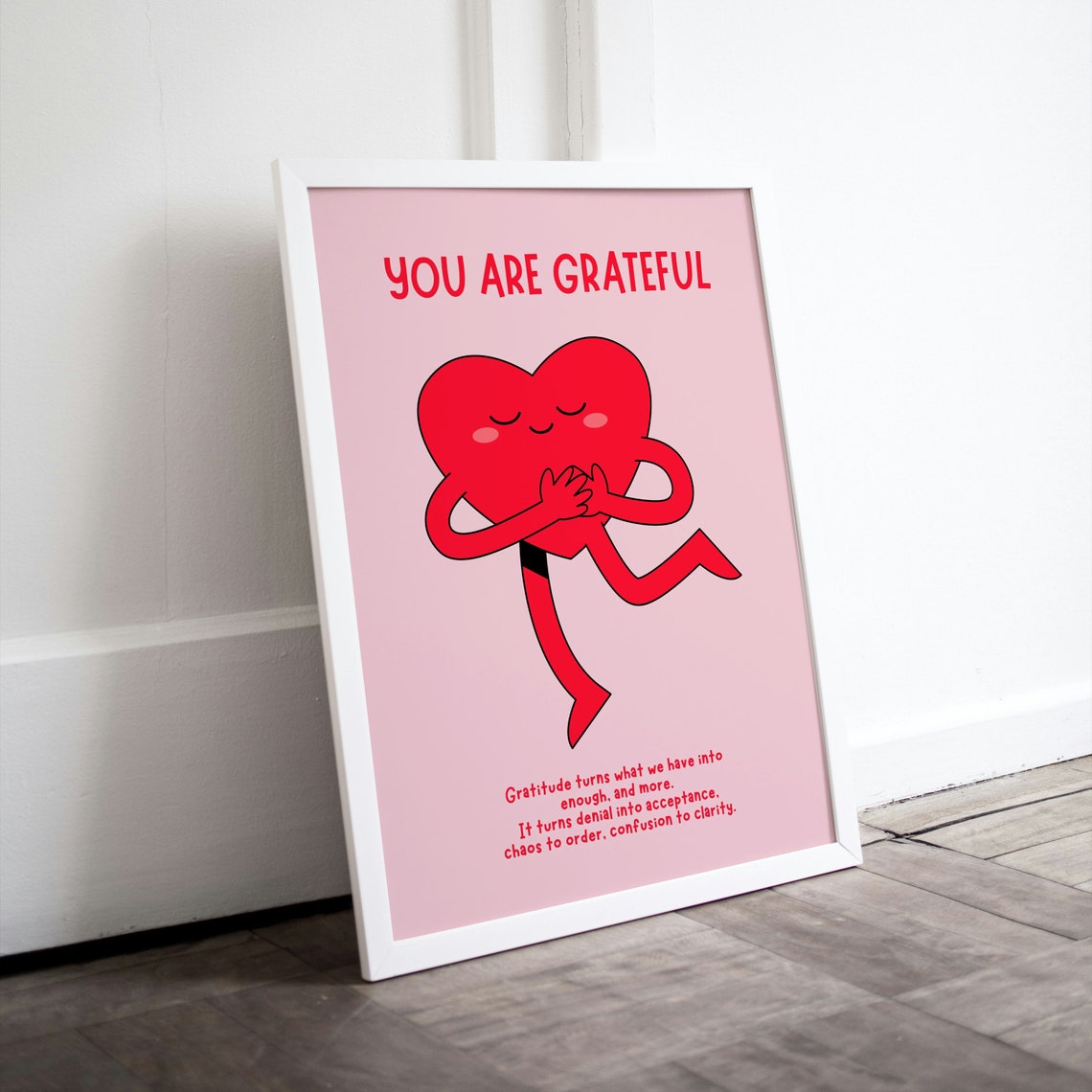 You Are Grateful Running Heart Pink Gratitude Affirmation Poster