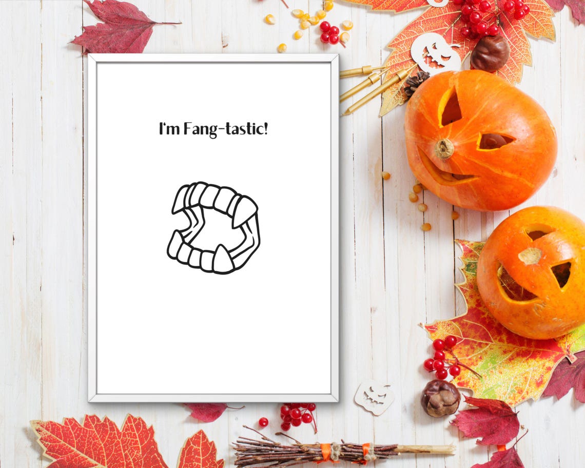 Im Fang Tastic Vampire Fangs Line Art Funny Halloween Poster - Image 3
