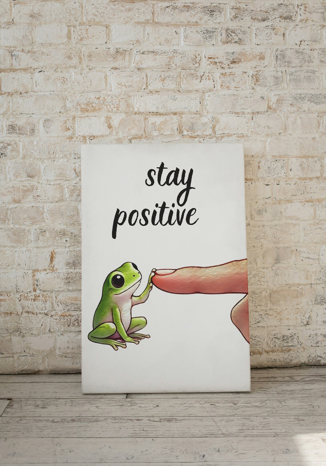 Stay Positive Cute Green Frog Pinky Promise Encouragement Poster - Image 2