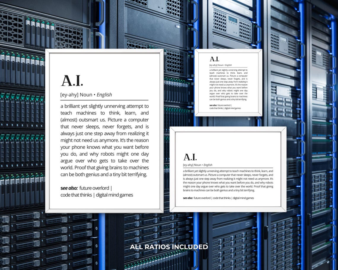 AI Definition Smart Machine Humor Tech Dictionary Style Wall Art - Image 3