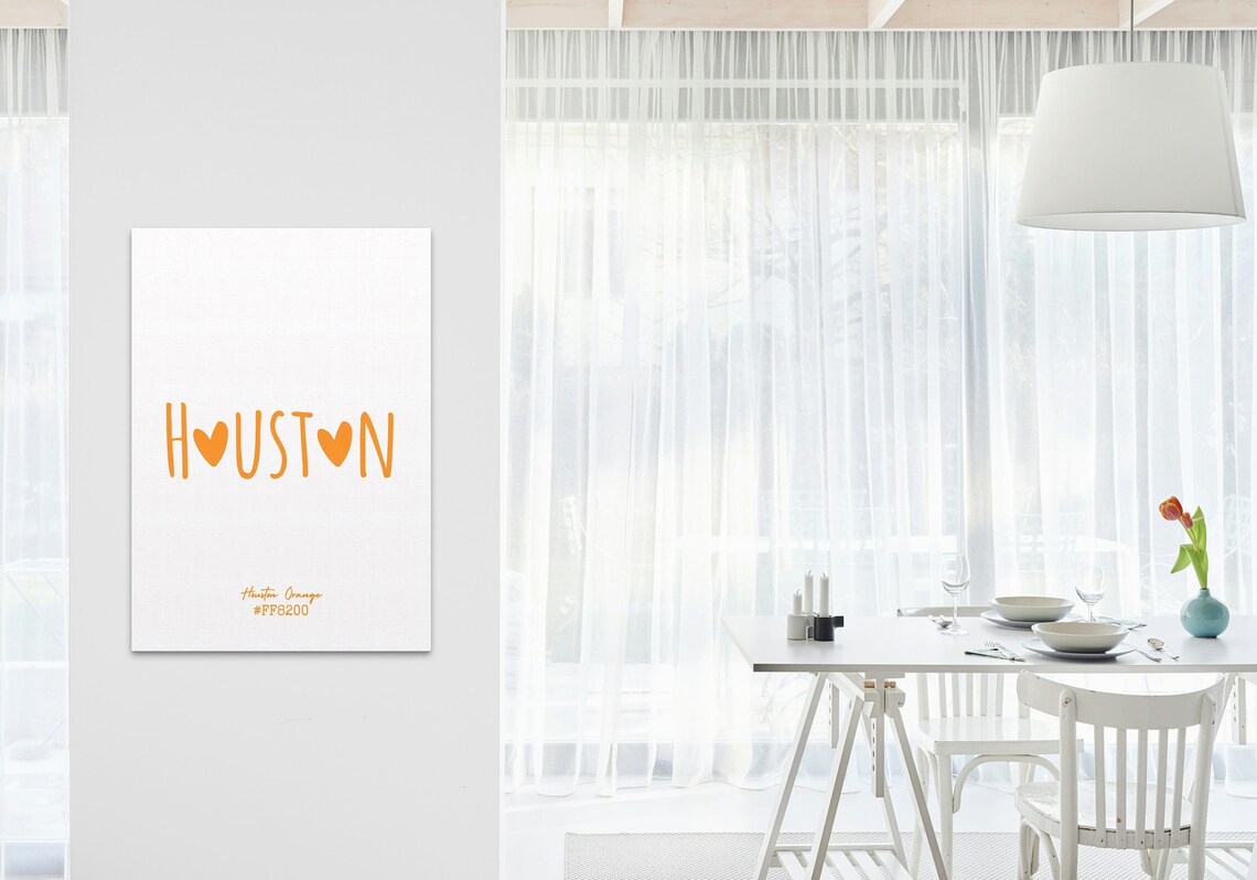 Houston Orange Heart Typography Minimalist City Wall Decor Poster - Image 3