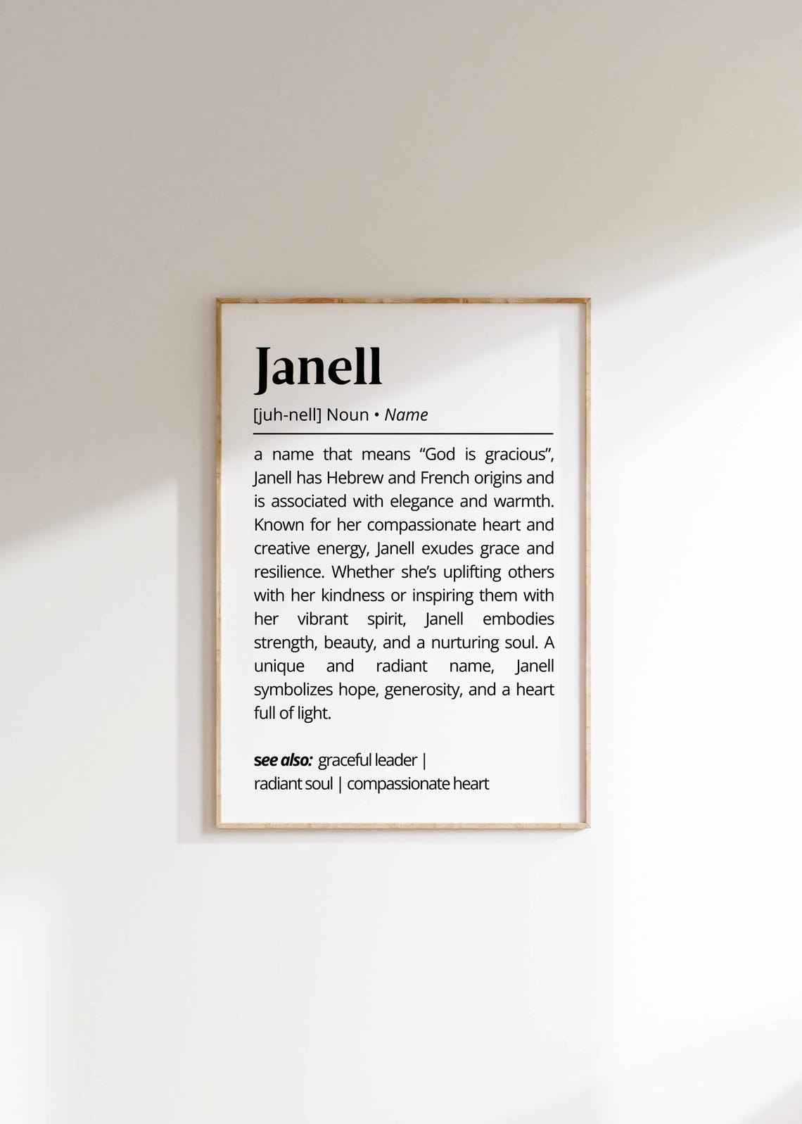 Janell Name Definition Wall Art Personalized Name Meaning Print Minimalist Name Decor Inspirational Unique Gift For Her Family Or Collegues