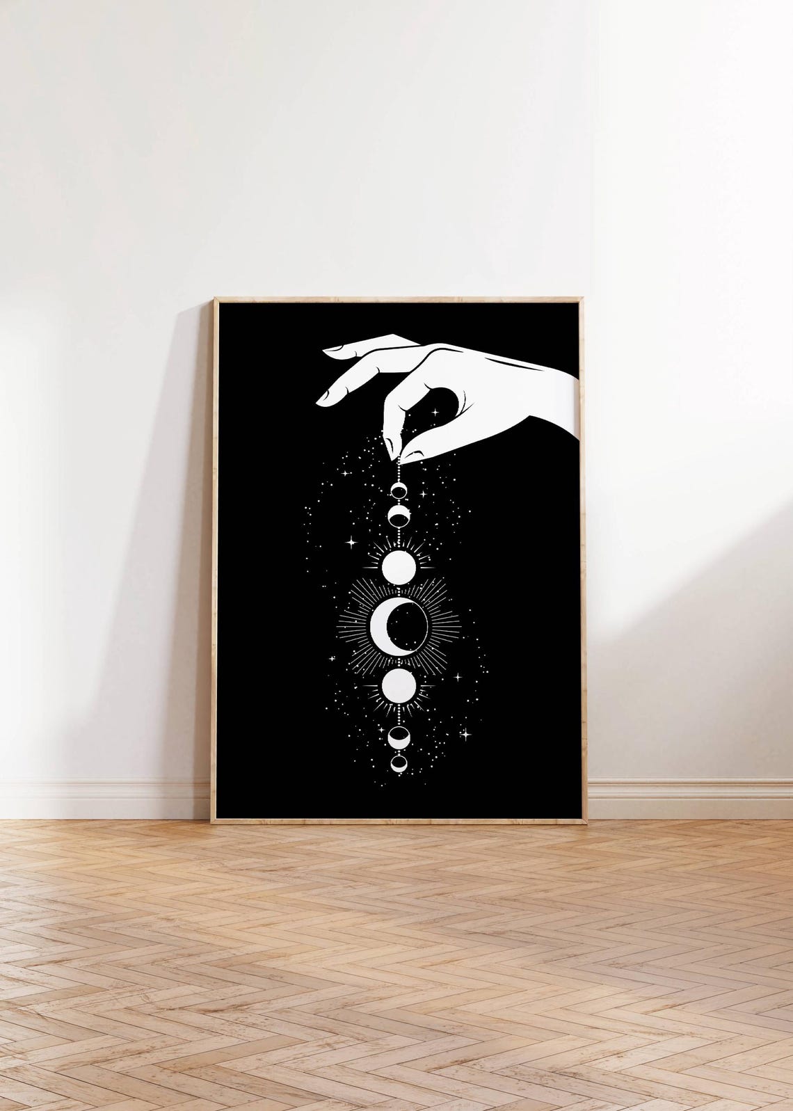 Celestial Hand Holding Moon Phases Poster Black Mystical Starry Decor - Image 3