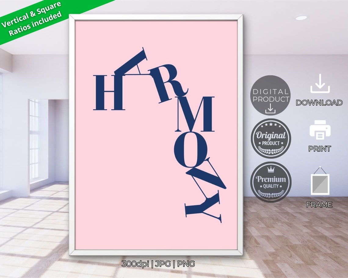 Harmony Wavy Typography Navy Pink Minimalist Motivational Word Art Poster