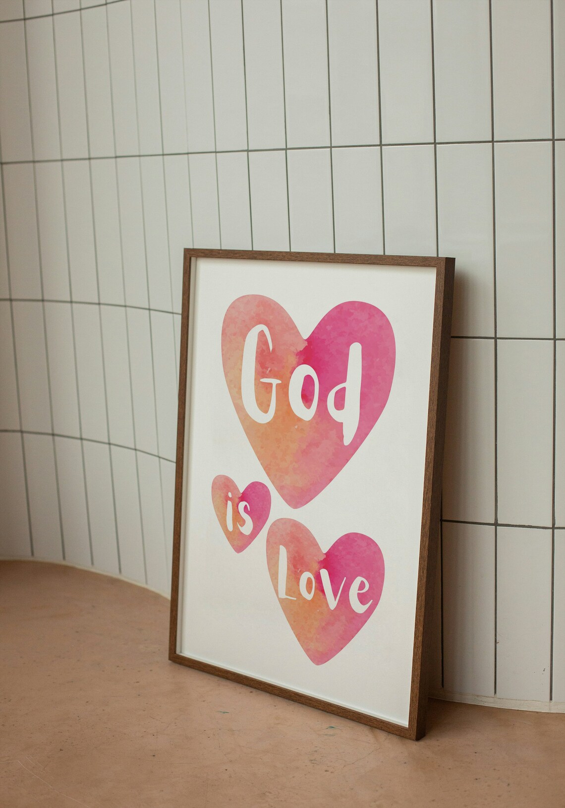 God Is Love Watercolor Hearts Pink Orange Gradient Faith Poster - Image 2