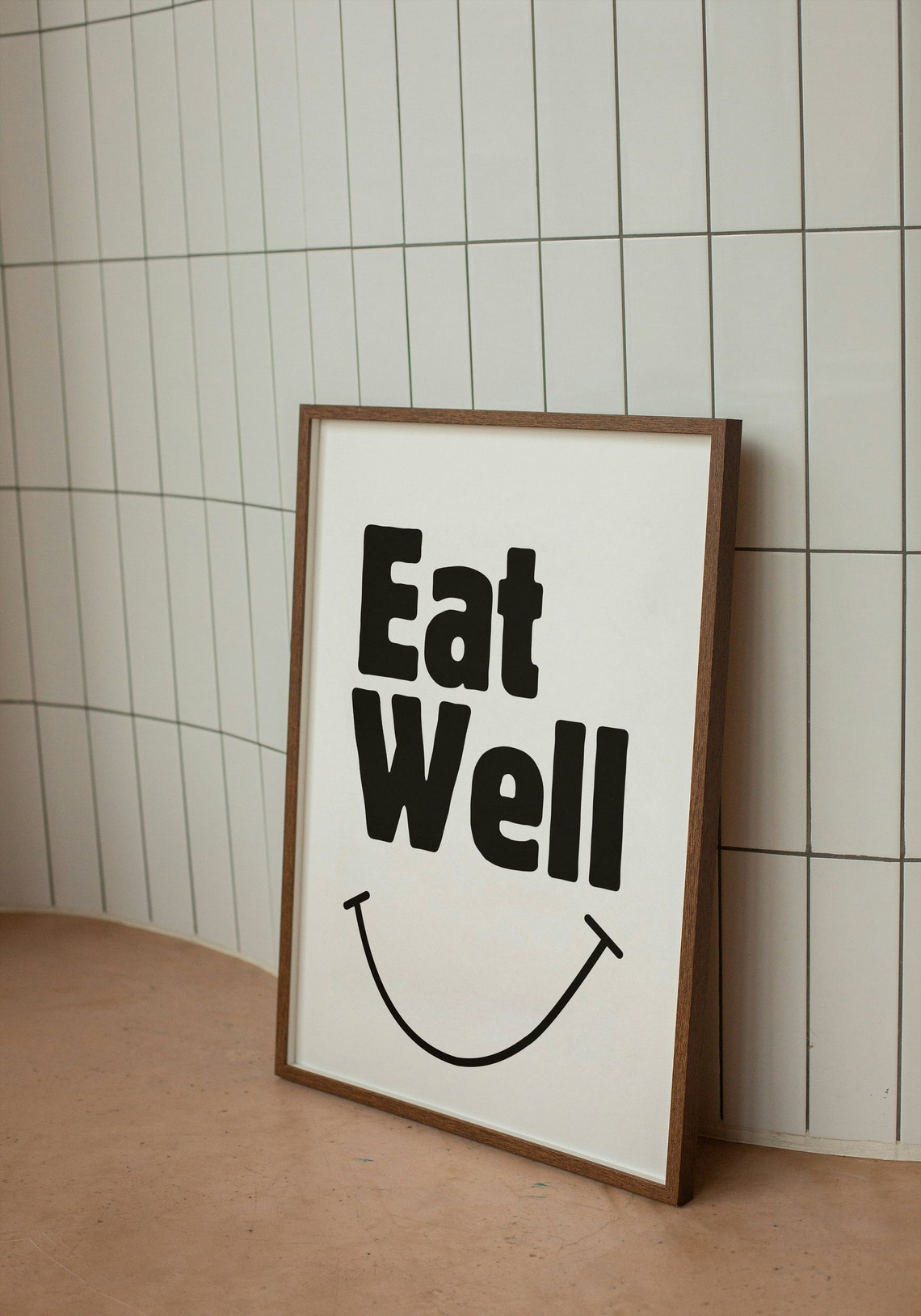 Eat Well Smiley Face Black And White Kitchen Quote Wall Poster