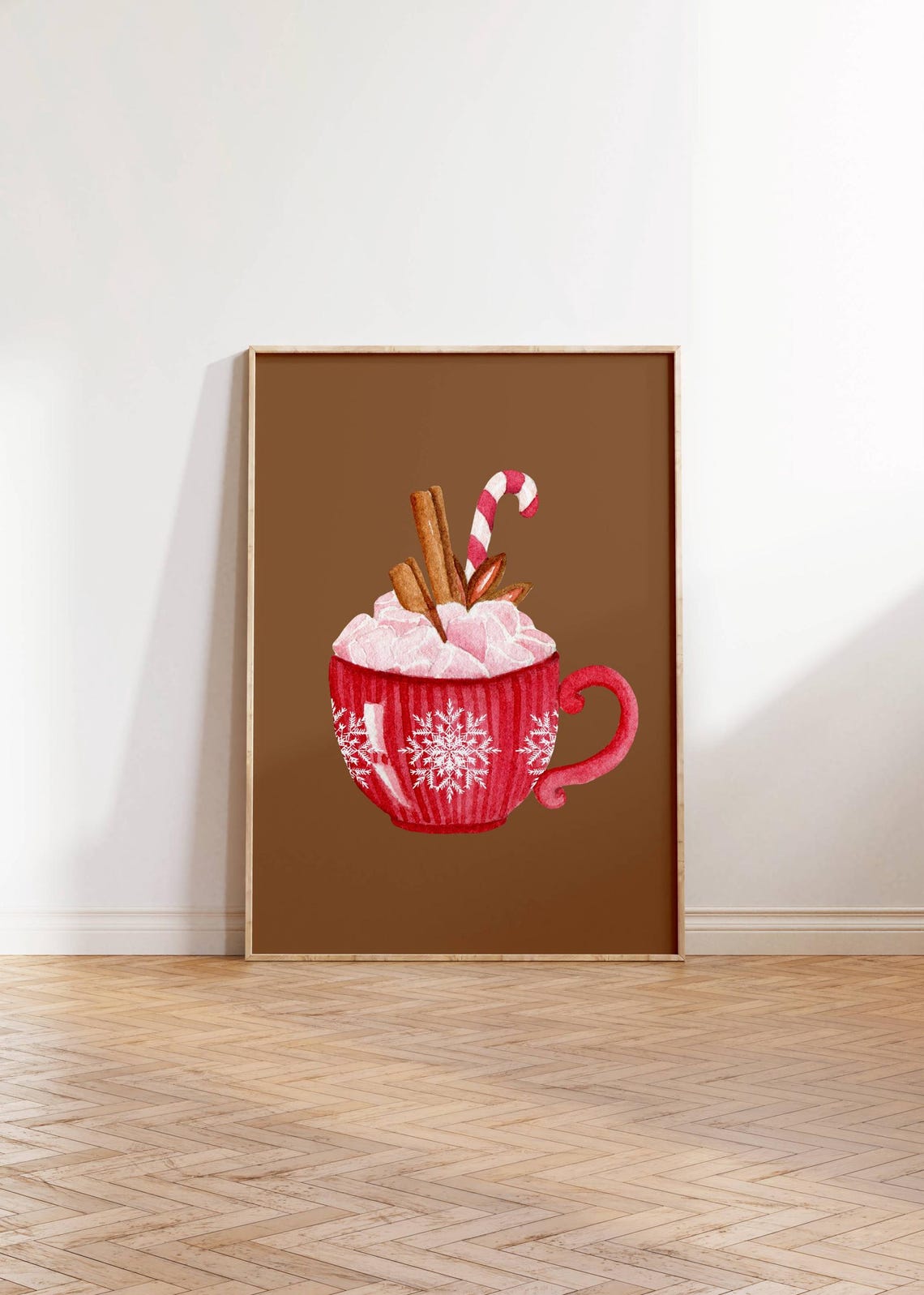 Cozy Hot Cocoa Mug with Candy Cane Watercolor Winter Kitchen Poster - Image 2