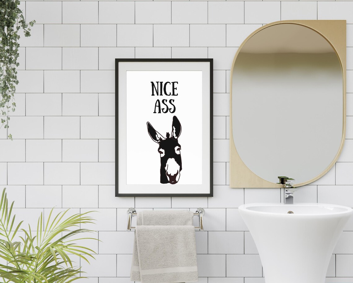 Nice Ass Funny Donkey Silhouette Bathroom Humor Minimalist Poster - Image 2