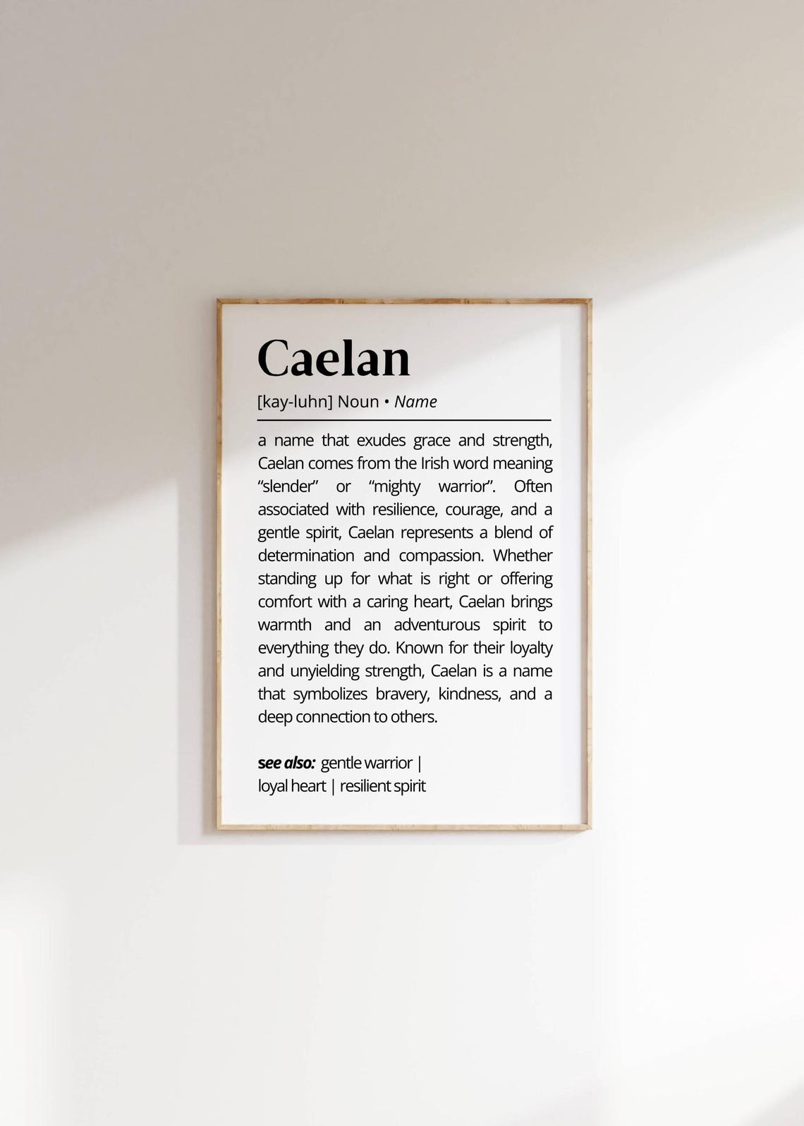 Caelan Name Definition Wall Art Irish Name Origin Poster Personalized Name Meaning Modern Typography Gift For Him As Home Decor