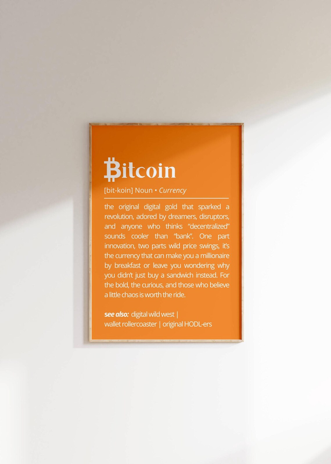Bitcoin Definition Poster, Minimalist Crypto Humor