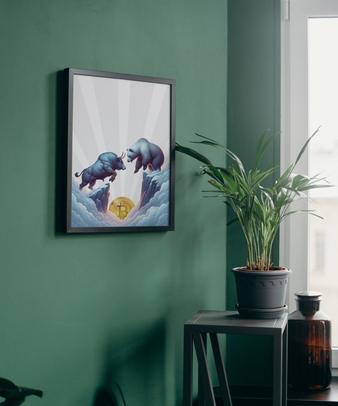 Bitcoin Bear Vs Bull Crypto Market Battle Digital Art Poster - Image 2