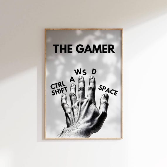 Gamer Hand Illustration Poster, Gaming Room Decor
