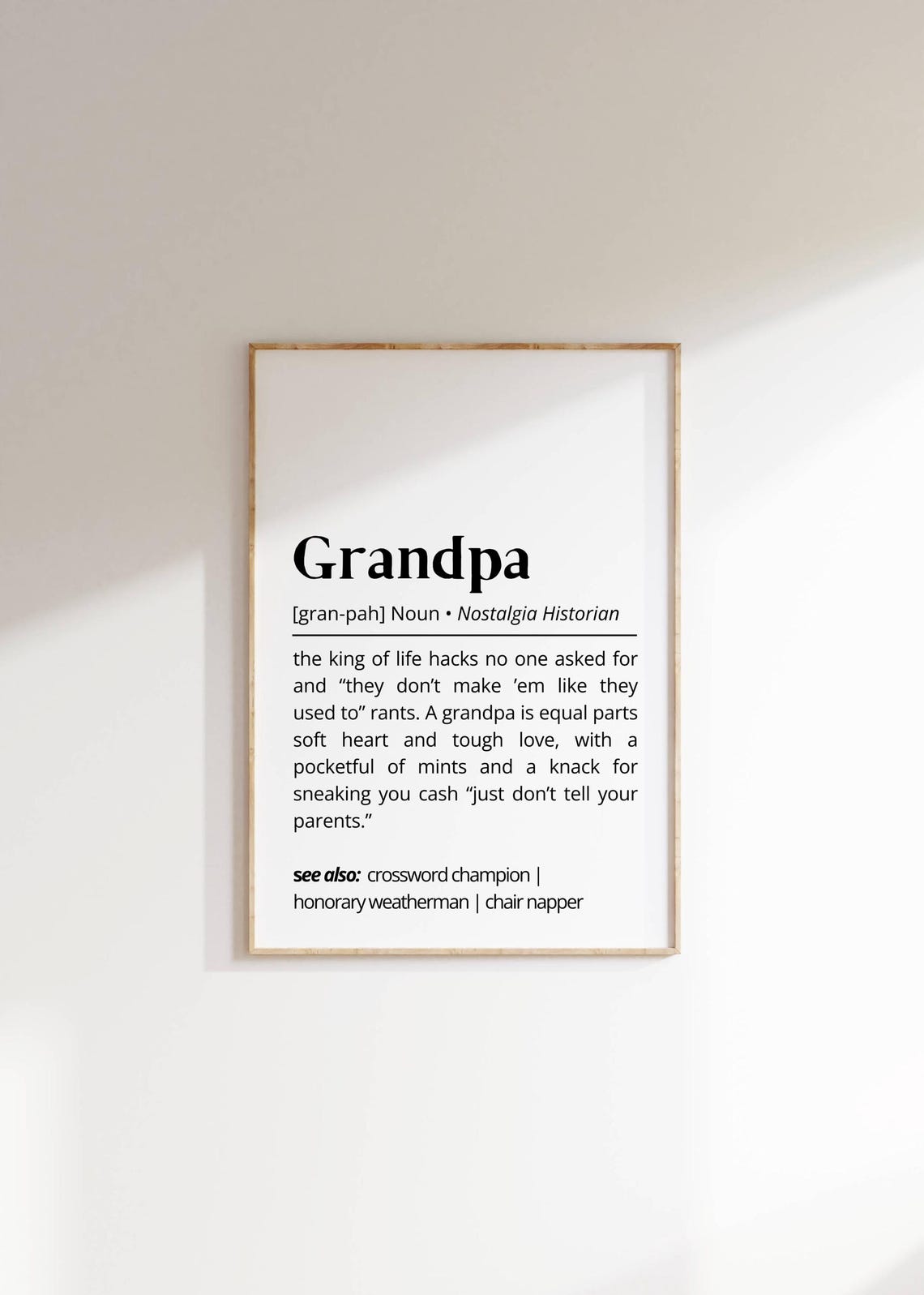 Grandpa Nostalgia Historian Funny Dictionary Definition Gift Poster